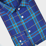 Plaid Spread Collar Sports Shirt in Blue & Teal