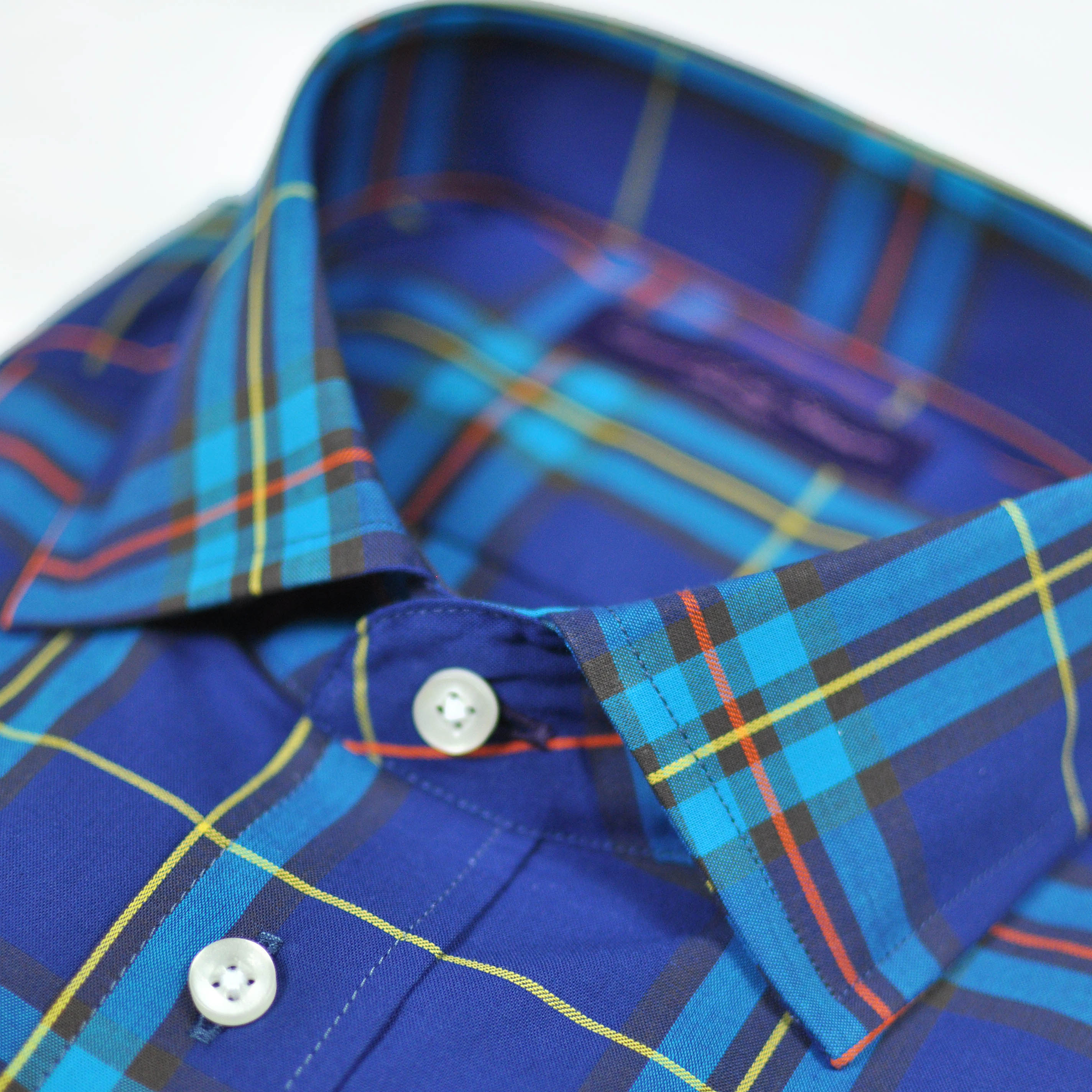 Plaid Spread Collar Sports Shirt in Blue & Teal