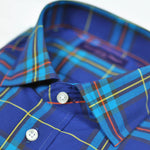 Plaid Spread Collar Sports Shirt in Blue & Teal