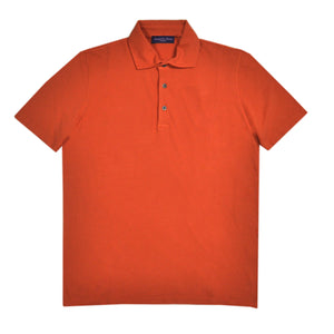 Fine Pique Cotton Polo Shirt in Rusty Orange