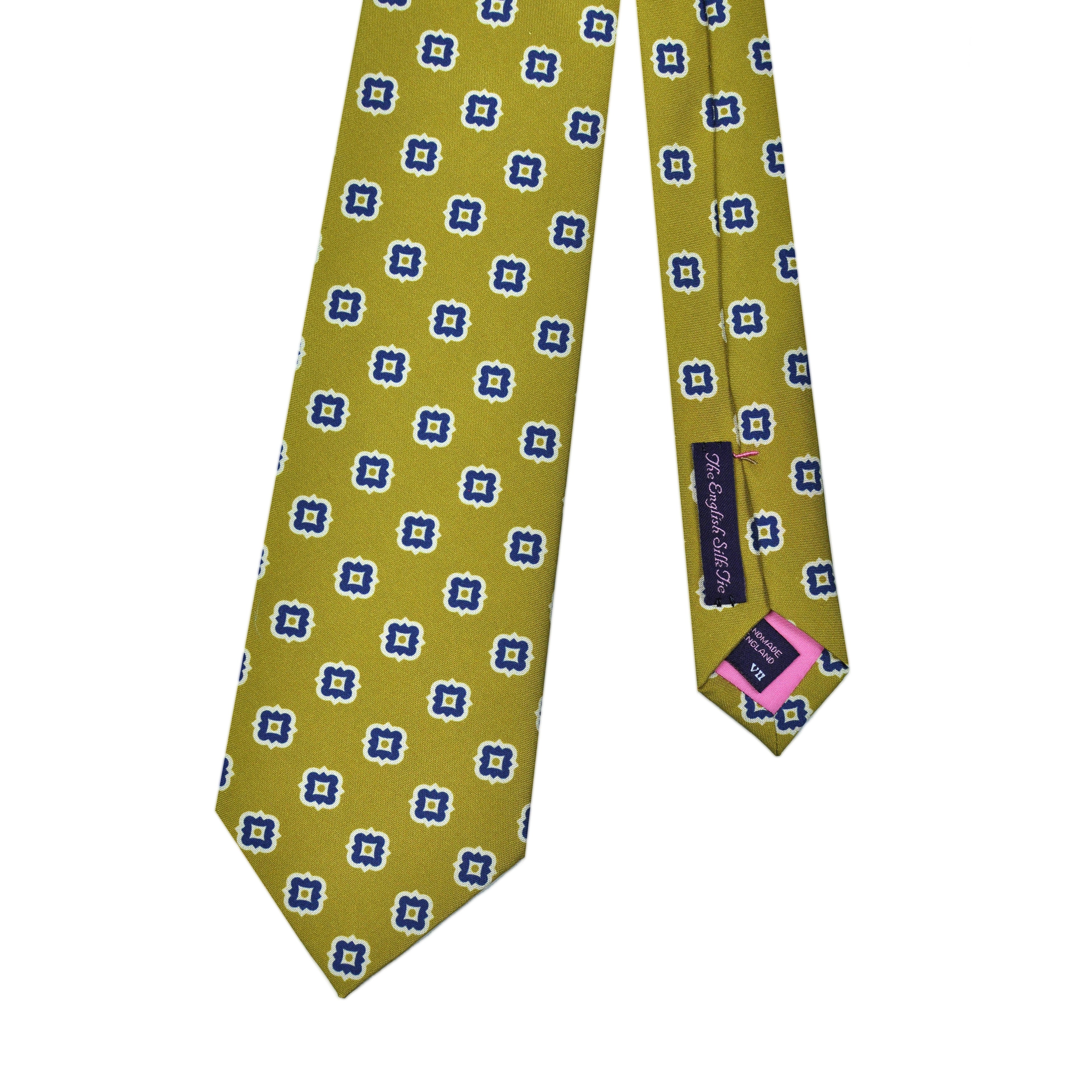 Medallion Repeat 'Dusty Silk' Print Tie in Lemon & Blue