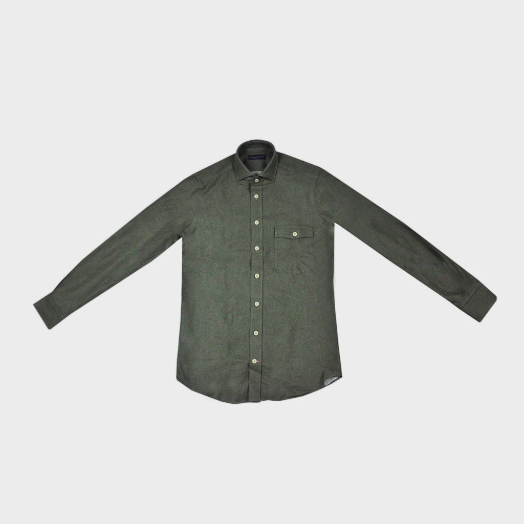 Thick Cotton Spread Collar Over-Shirt with Single Breast Pocket in Sage Green