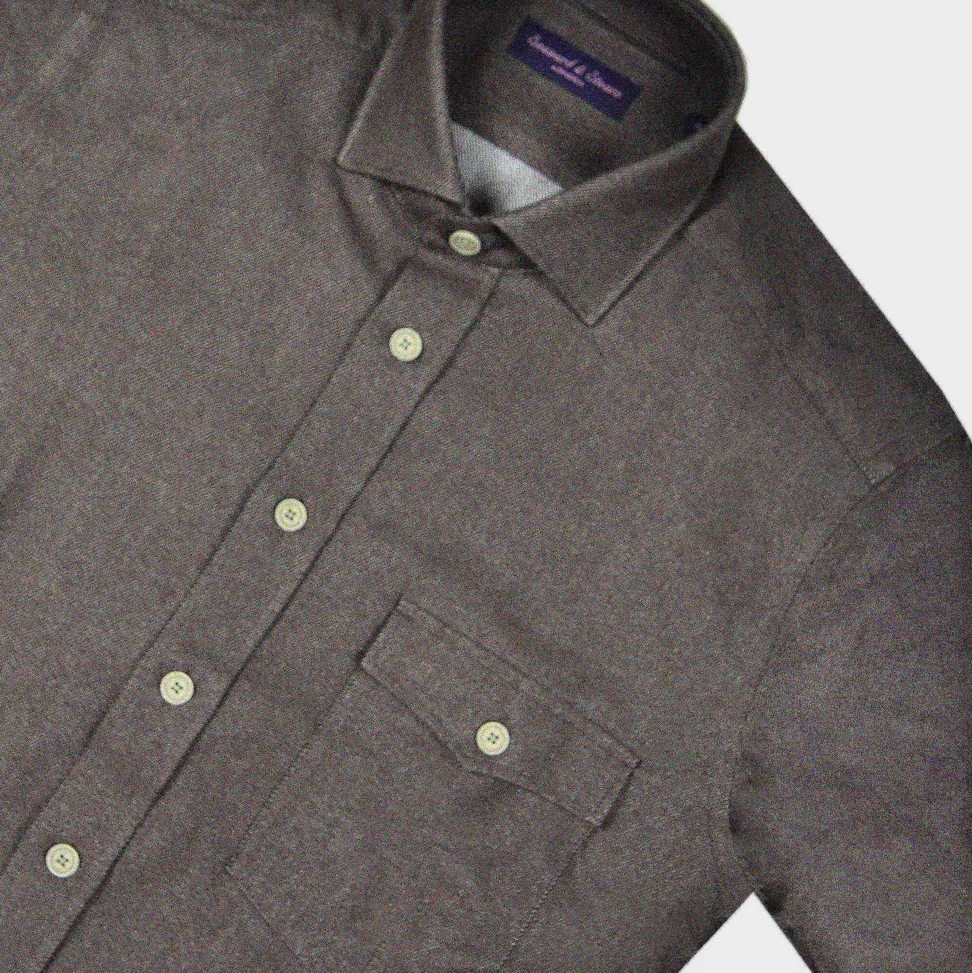 Thick Cotton Spread Collar Over-Shirt with Single Breast Pocket in Walnut Brown