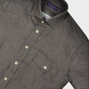 Thick Cotton Spread Collar Over-Shirt with Single Breast Pocket in Walnut Brown