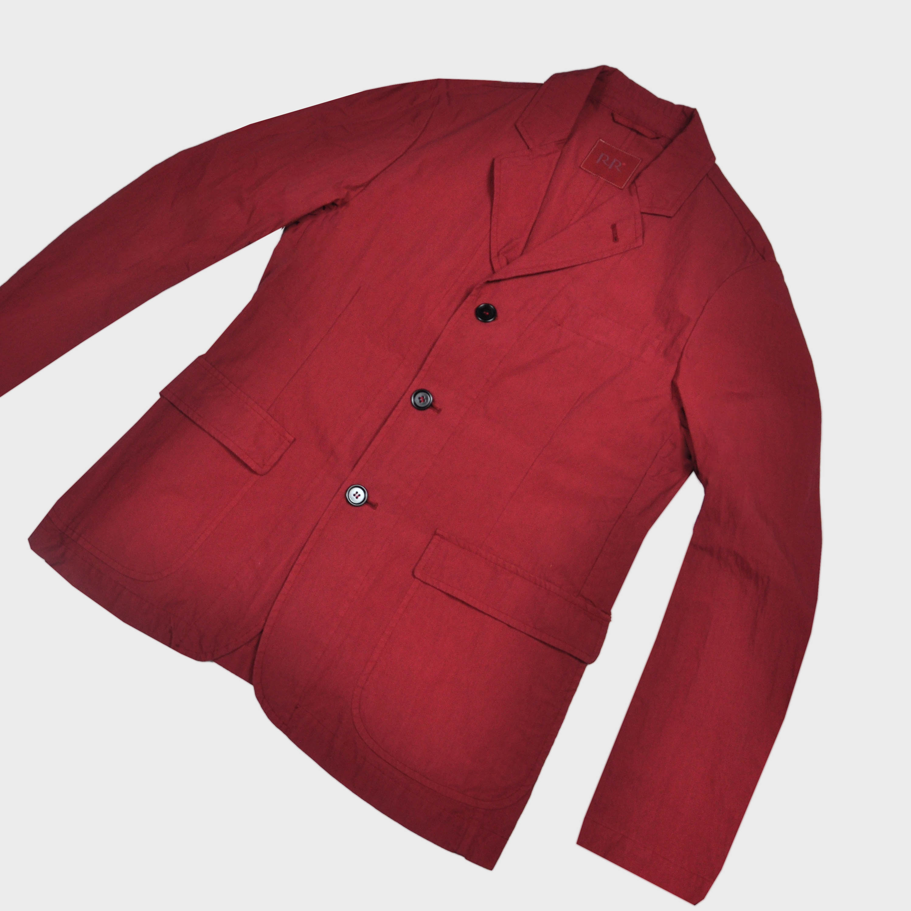 Light Cotton Ruffled Blazer in Red