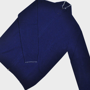 Merino Zip Cardigan in Blue with Grey Trim