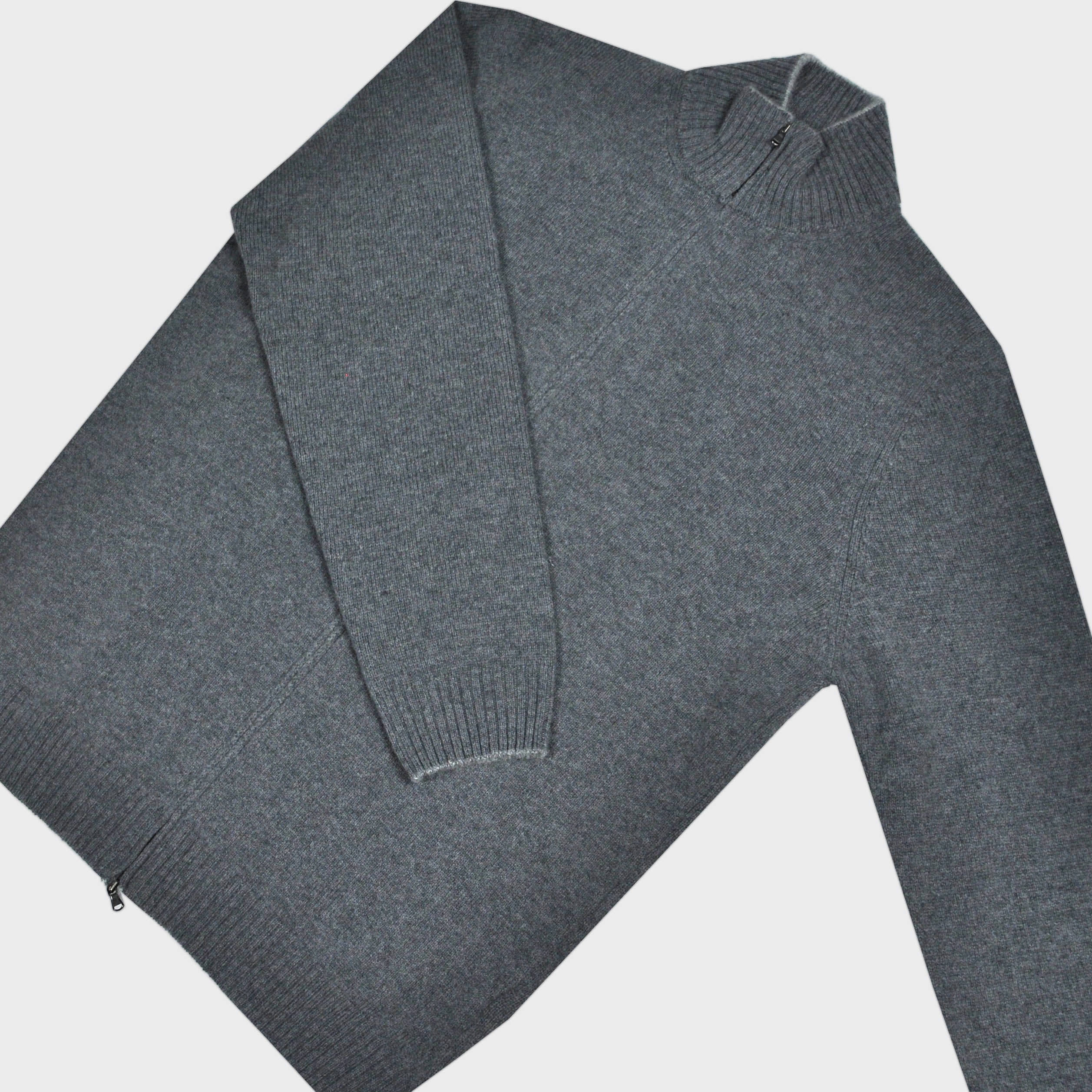 Merino Zip Cardigan in Grey with Light Grey Trim