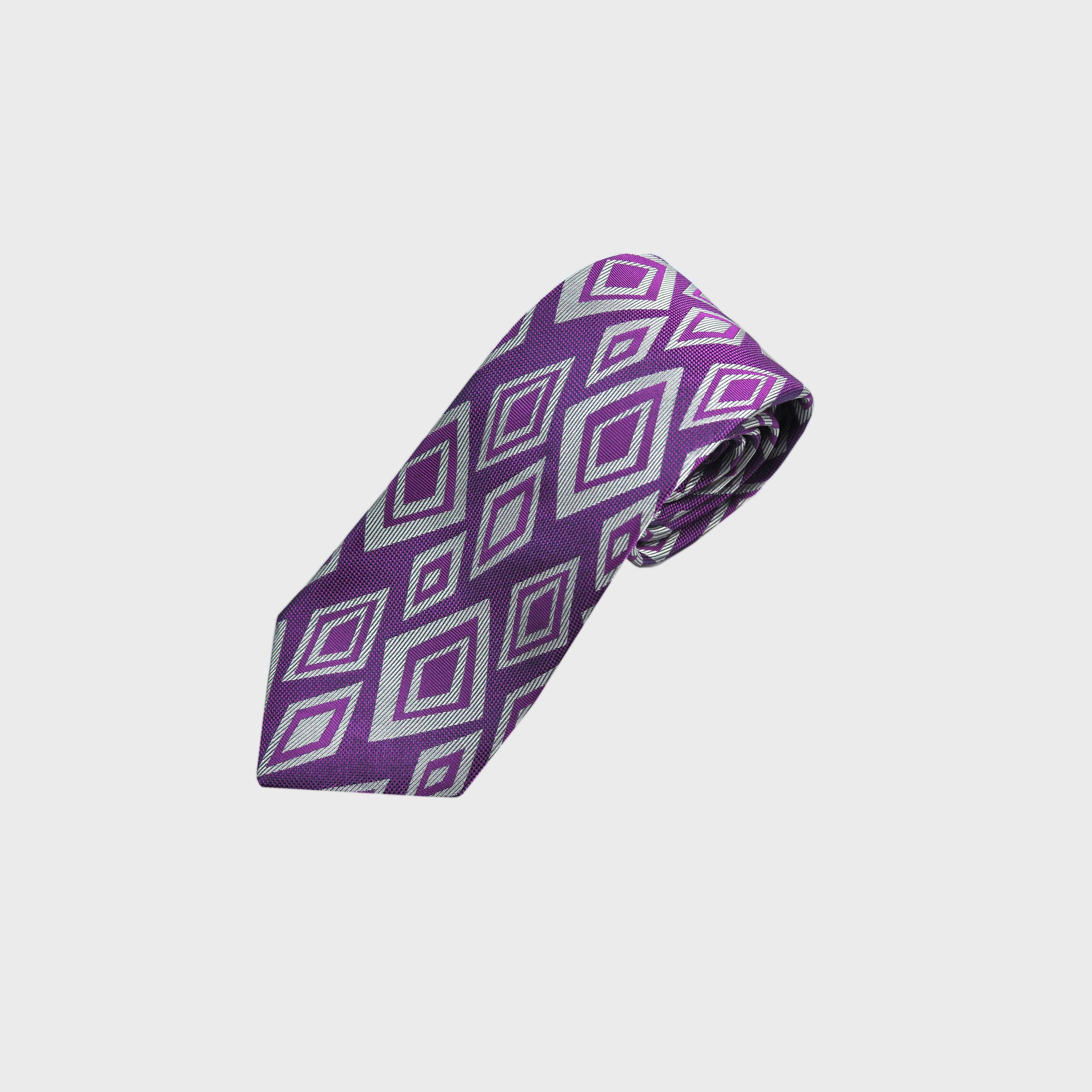 Diamond Geometric Reppes Silk Tie in Purple