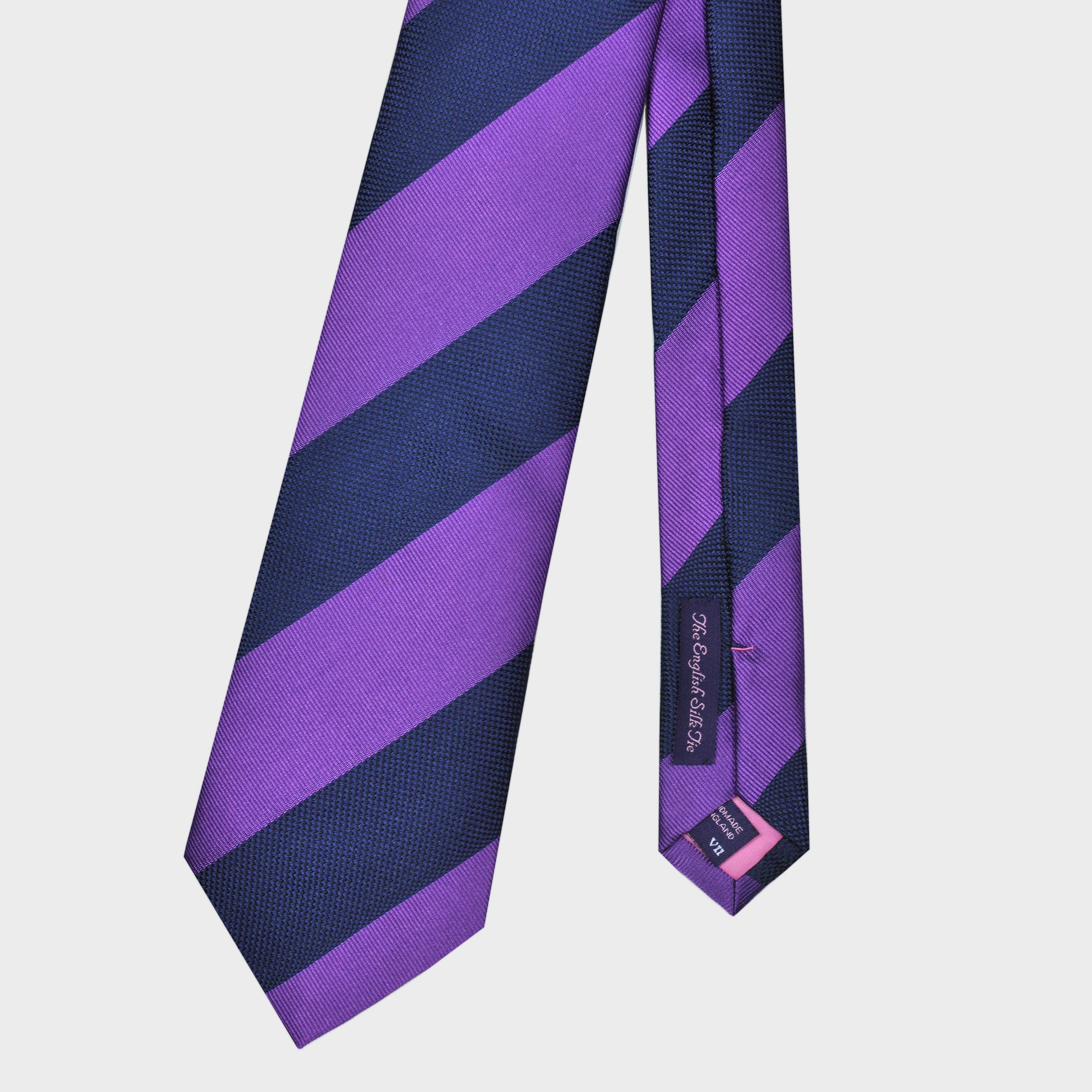 Navy Natte Stripes & Purple Reppe Stripes Silk Tie