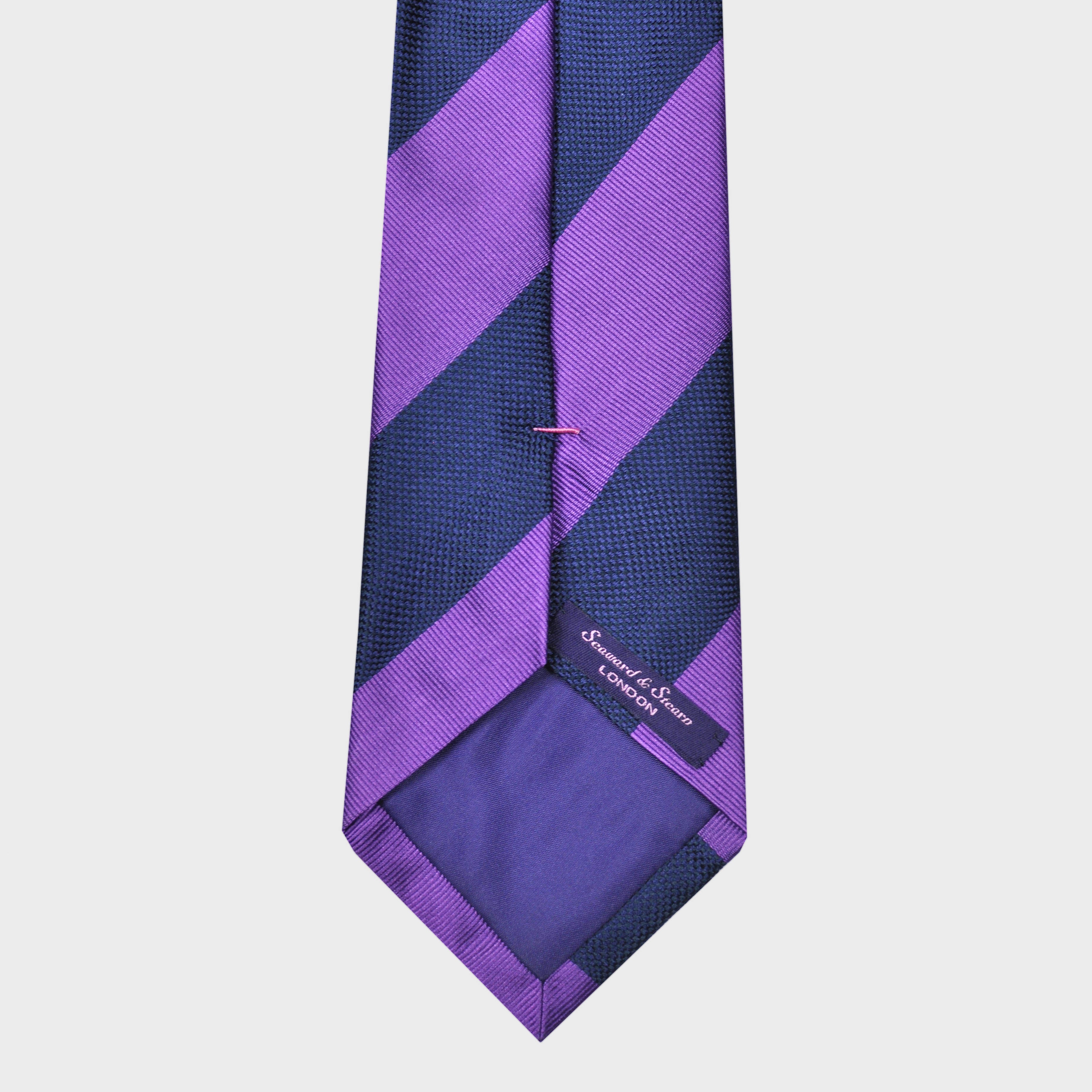 Navy Natte Stripes & Purple Reppe Stripes Silk Tie