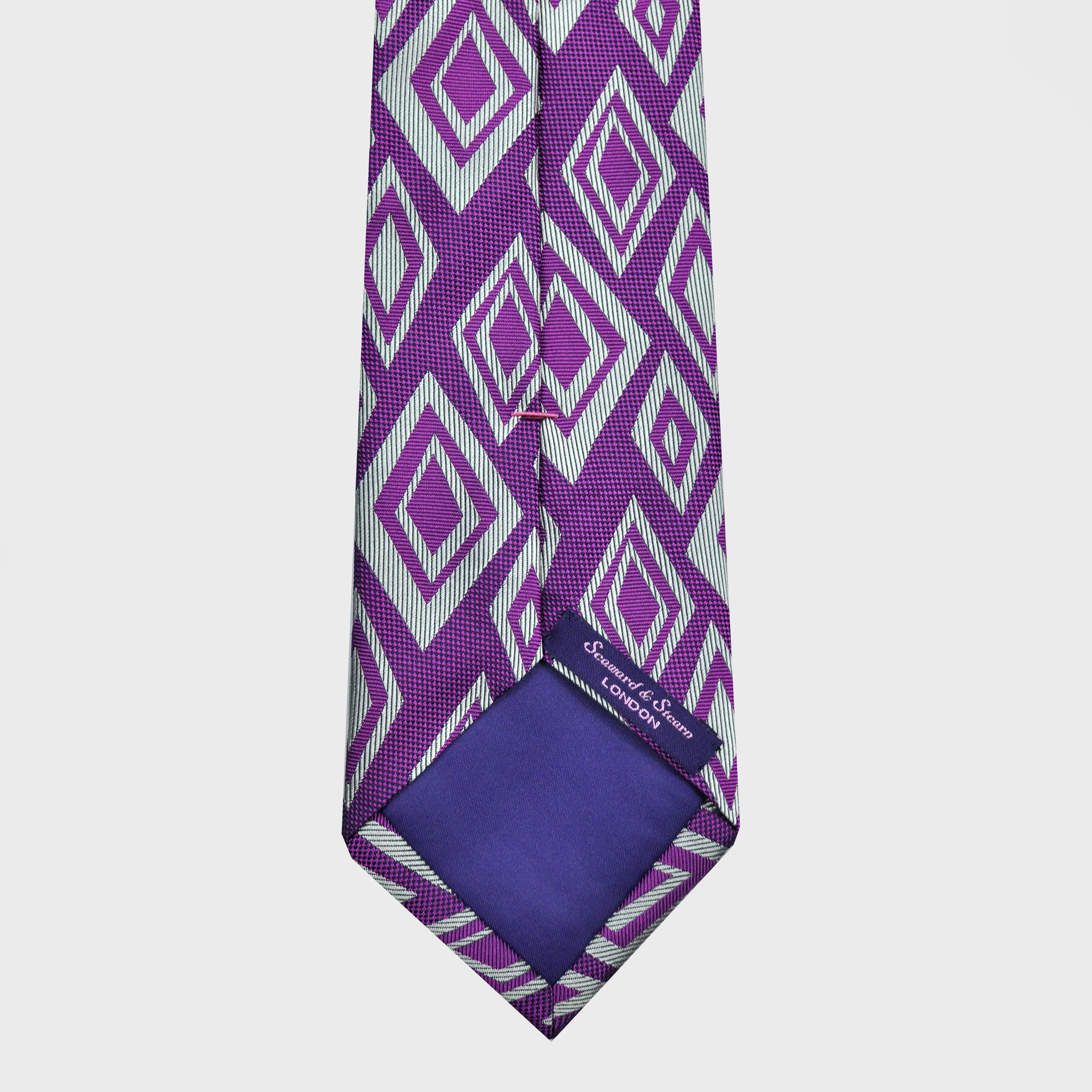 Diamond Geometric Reppes Silk Tie in Purple