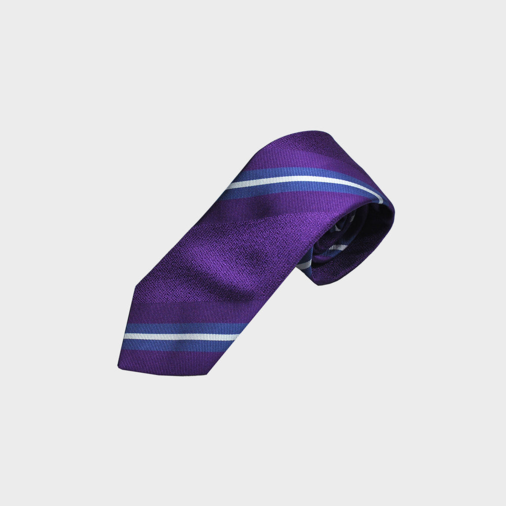 Purple Tussah with Purple, Blue & White Reppe Stripes Silk Tie