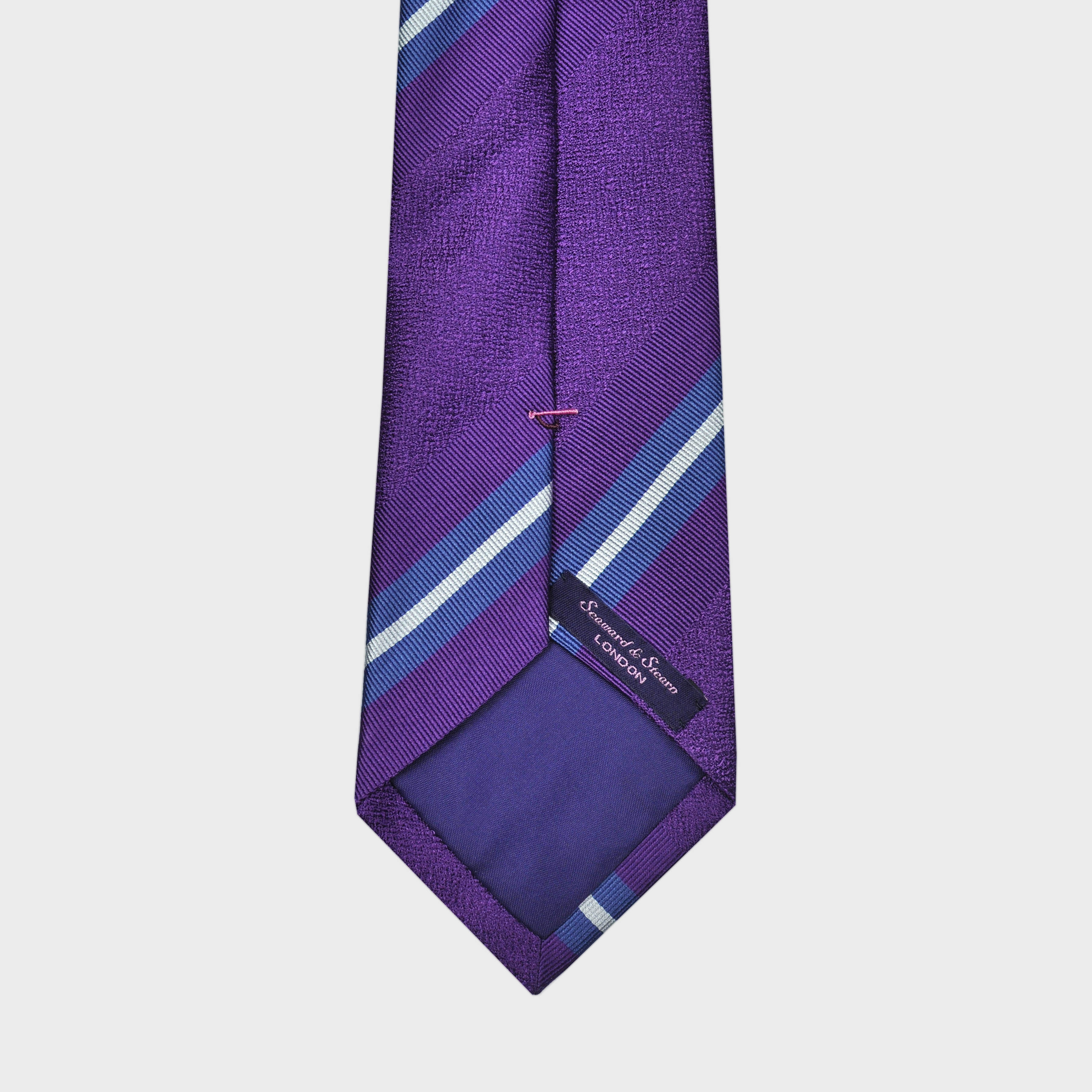 Purple Tussah with Purple, Blue & White Reppe Stripes Silk Tie