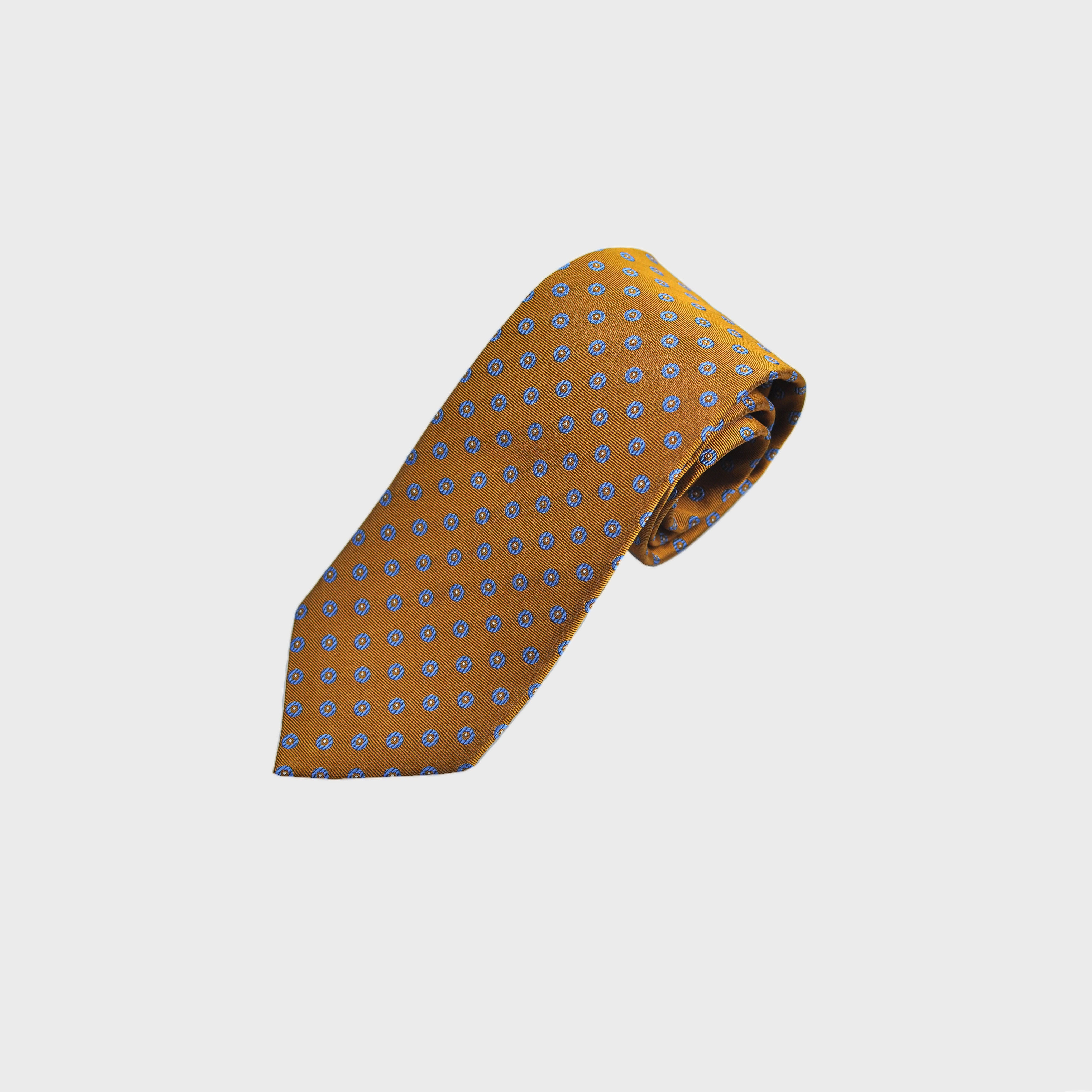 Little Blue Woven Hoops on Gold Silk Reppe Tie