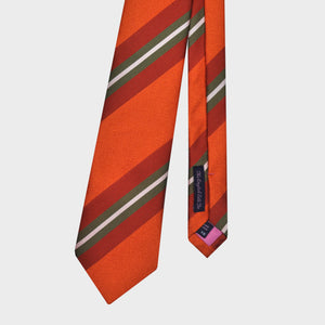 Orange Tussah with Orange, Red, Green & White Reppe Stripes Silk Tie