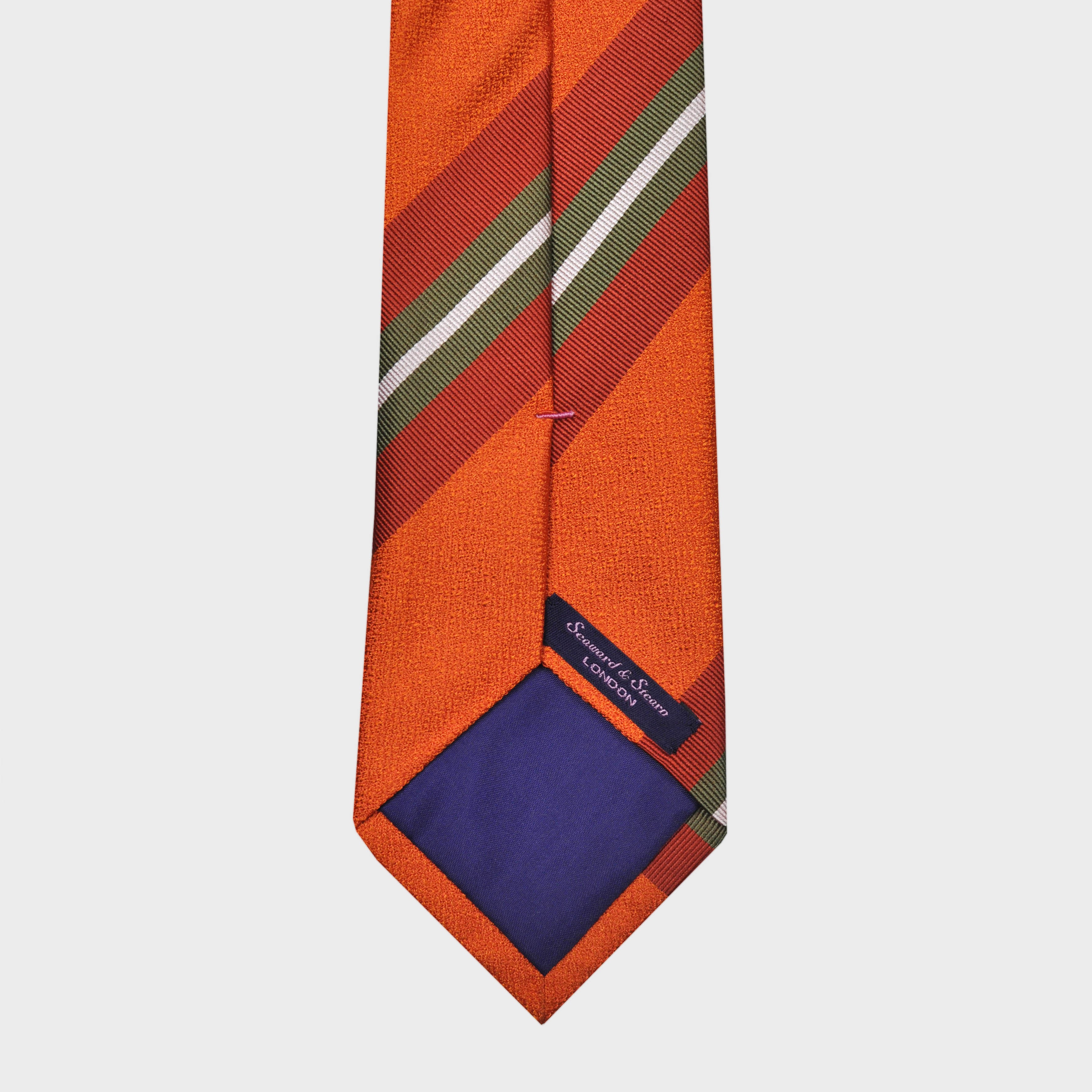 Orange Tussah with Orange, Red, Green & White Reppe Stripes Silk Tie