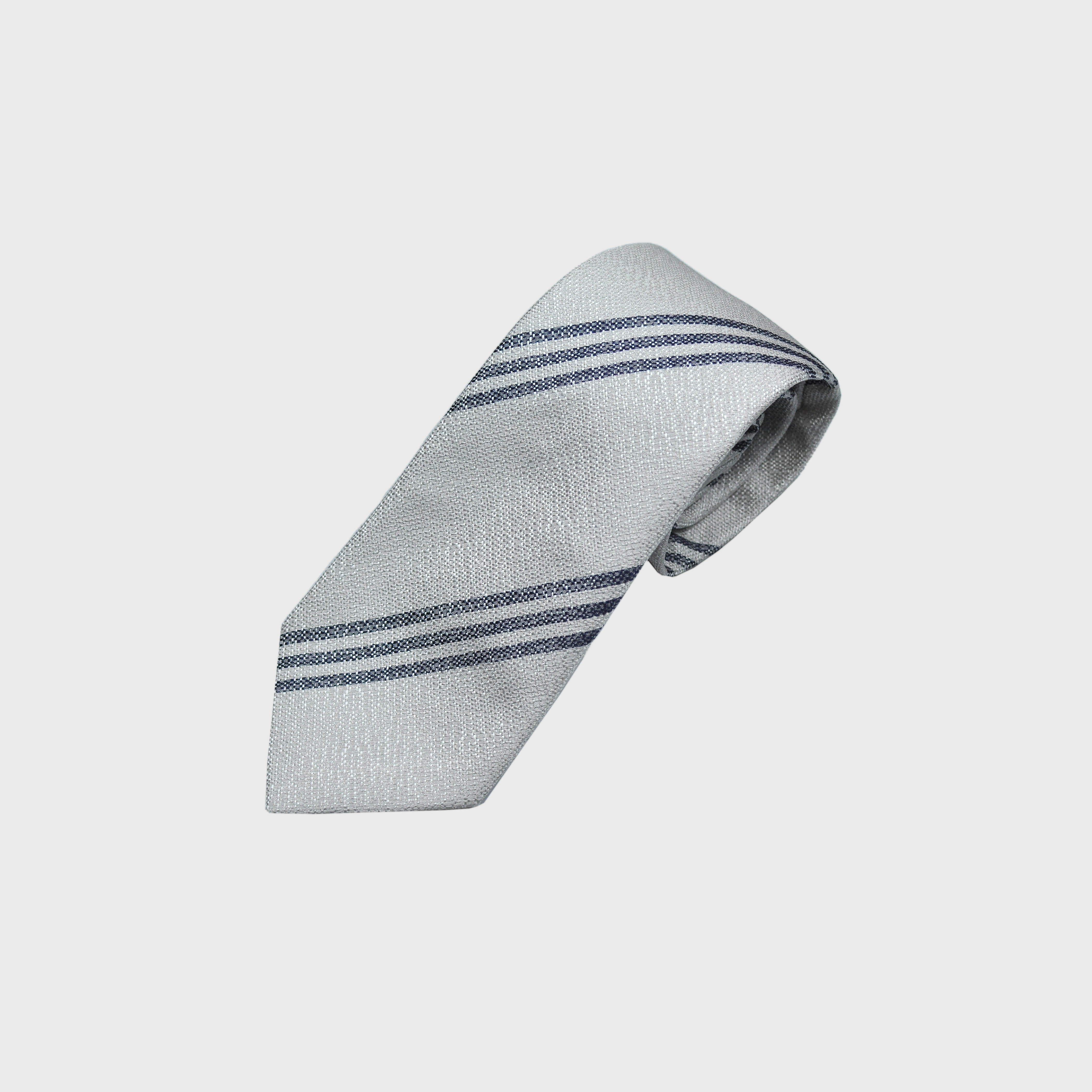 White & Grey Stripes Tussah Silk Tie