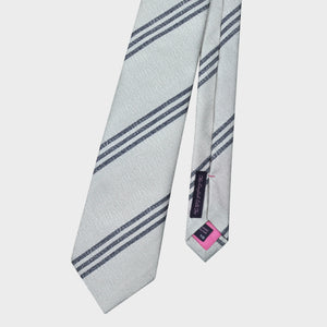 White & Grey Stripes Tussah Silk Tie