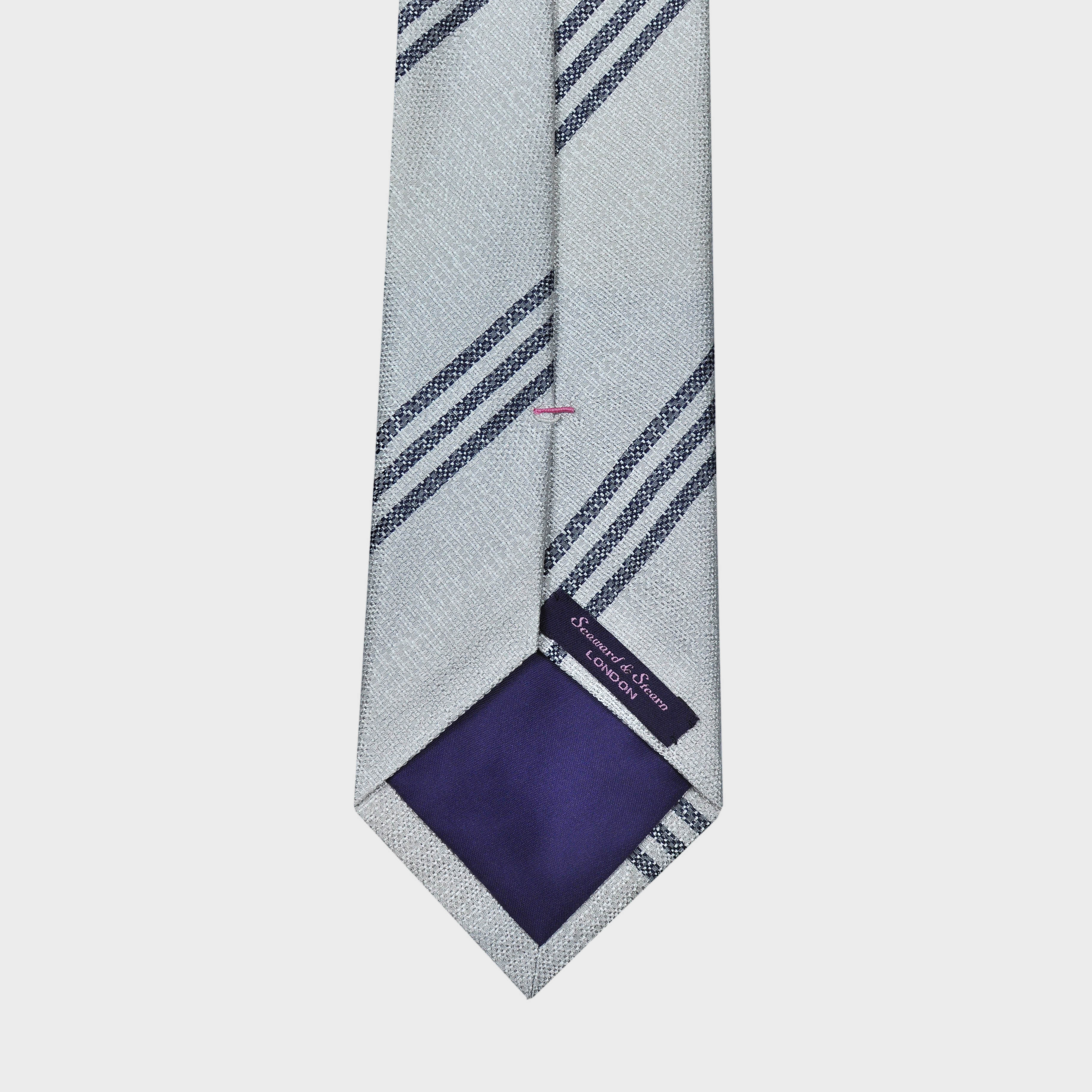 White & Grey Stripes Tussah Silk Tie