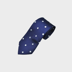 Woven Dots on Tussah Silk Tie in Navy Blue