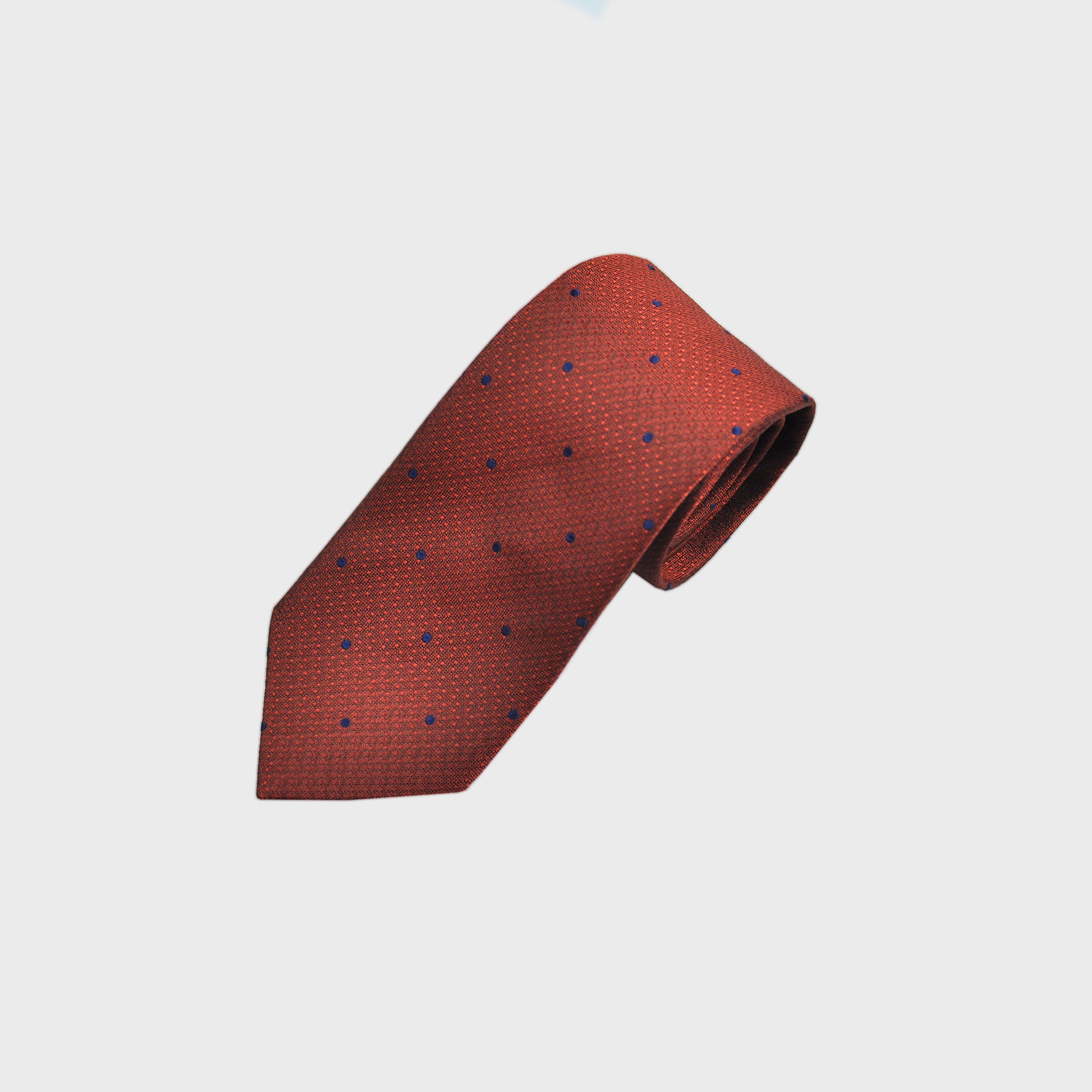 Natte with Polka Dots Woven Silk Tie in Rusty Brown with Blue