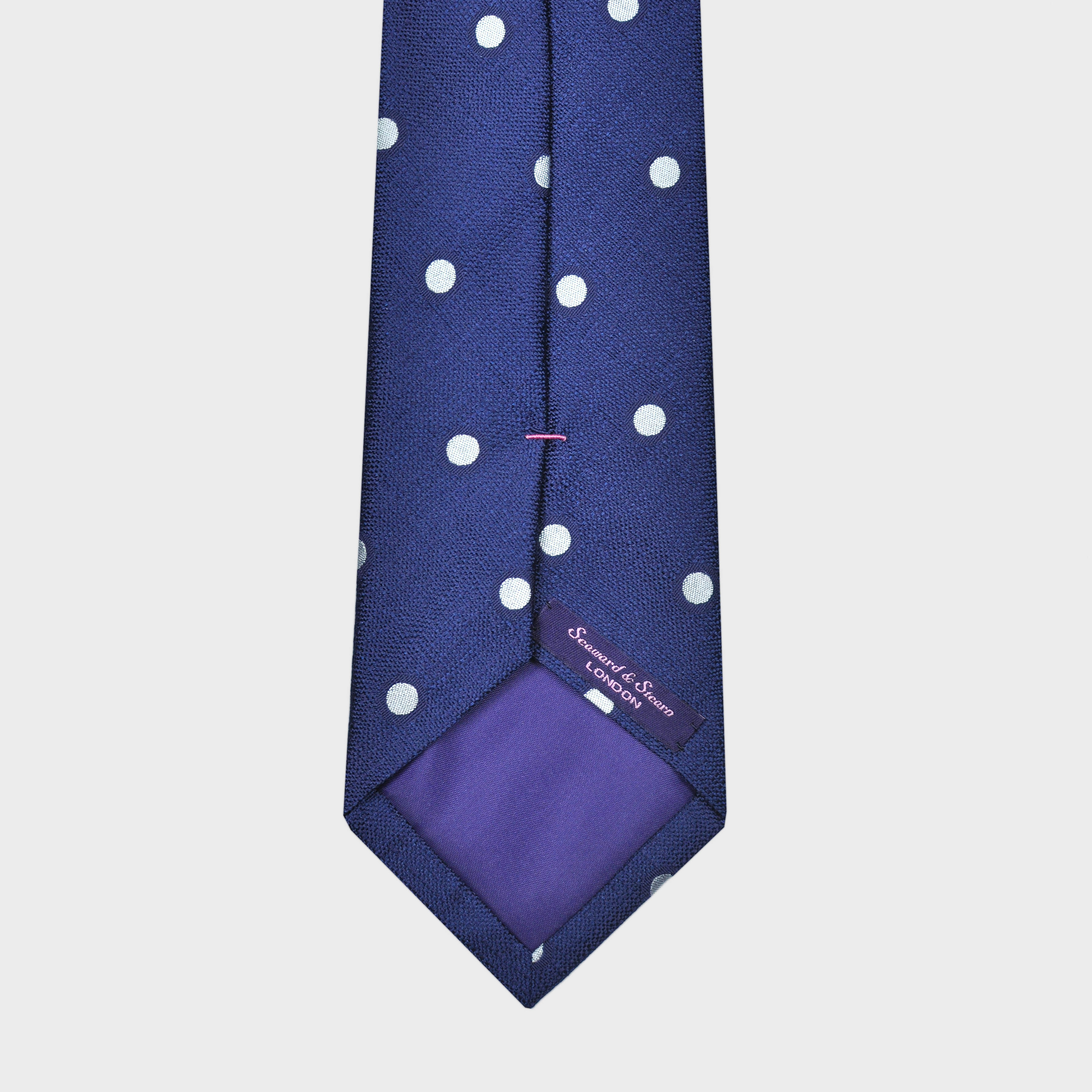 Woven Dots on Tussah Silk Tie in Navy Blue