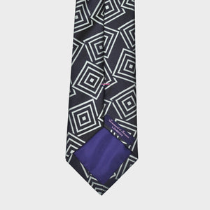 Woven Geometrics on Natte Silk Tie in Charcoal Blue