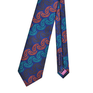 Teardrop Reppe Silk Tie in Blue, Teal, Ochre & Brown