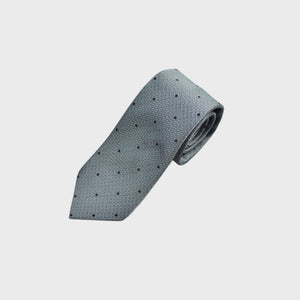 Natte with Polka Dots Woven Silk Tie in Silver & Claret