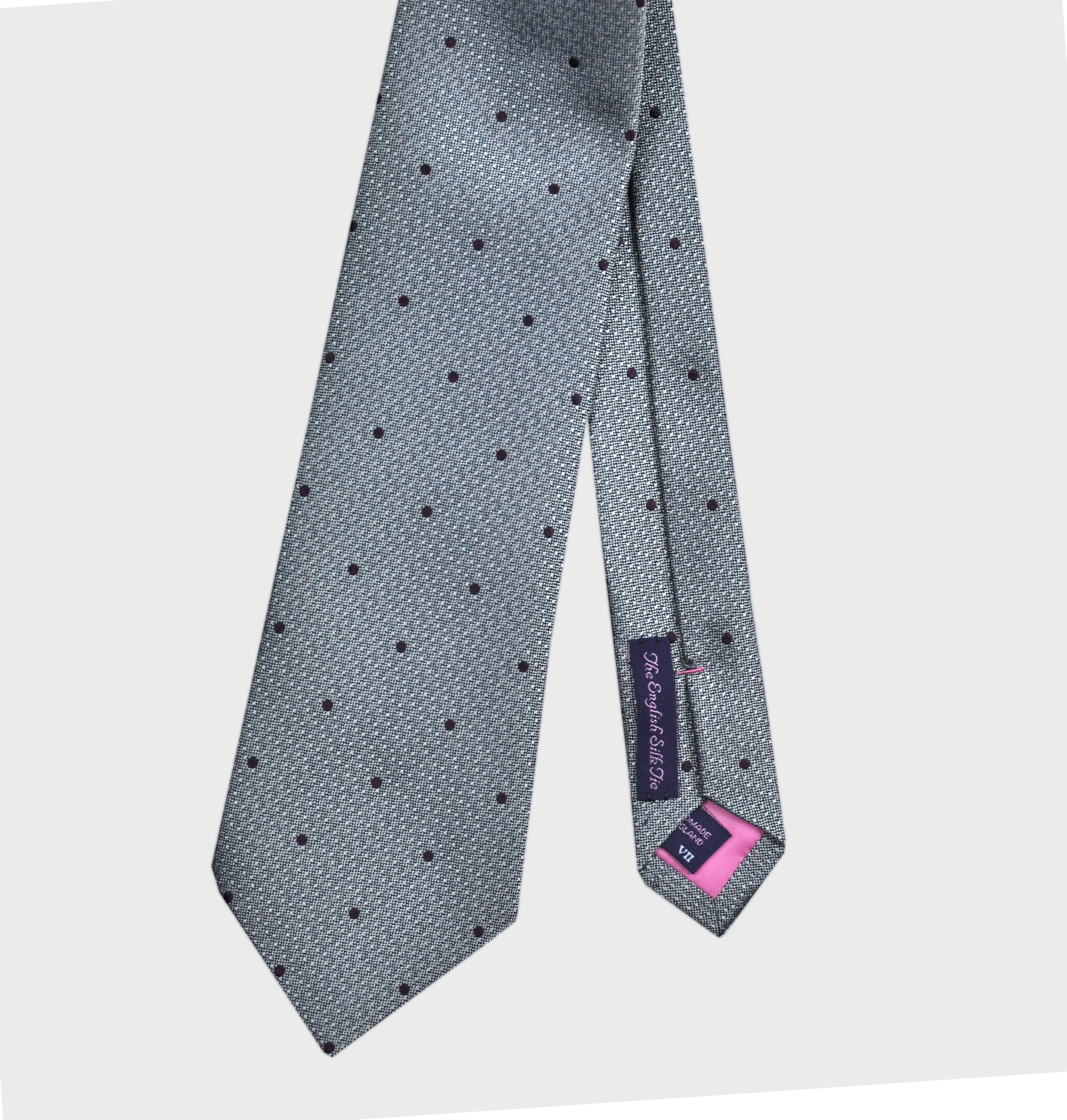 Natte with Polka Dots Woven Silk Tie in Silver & Claret