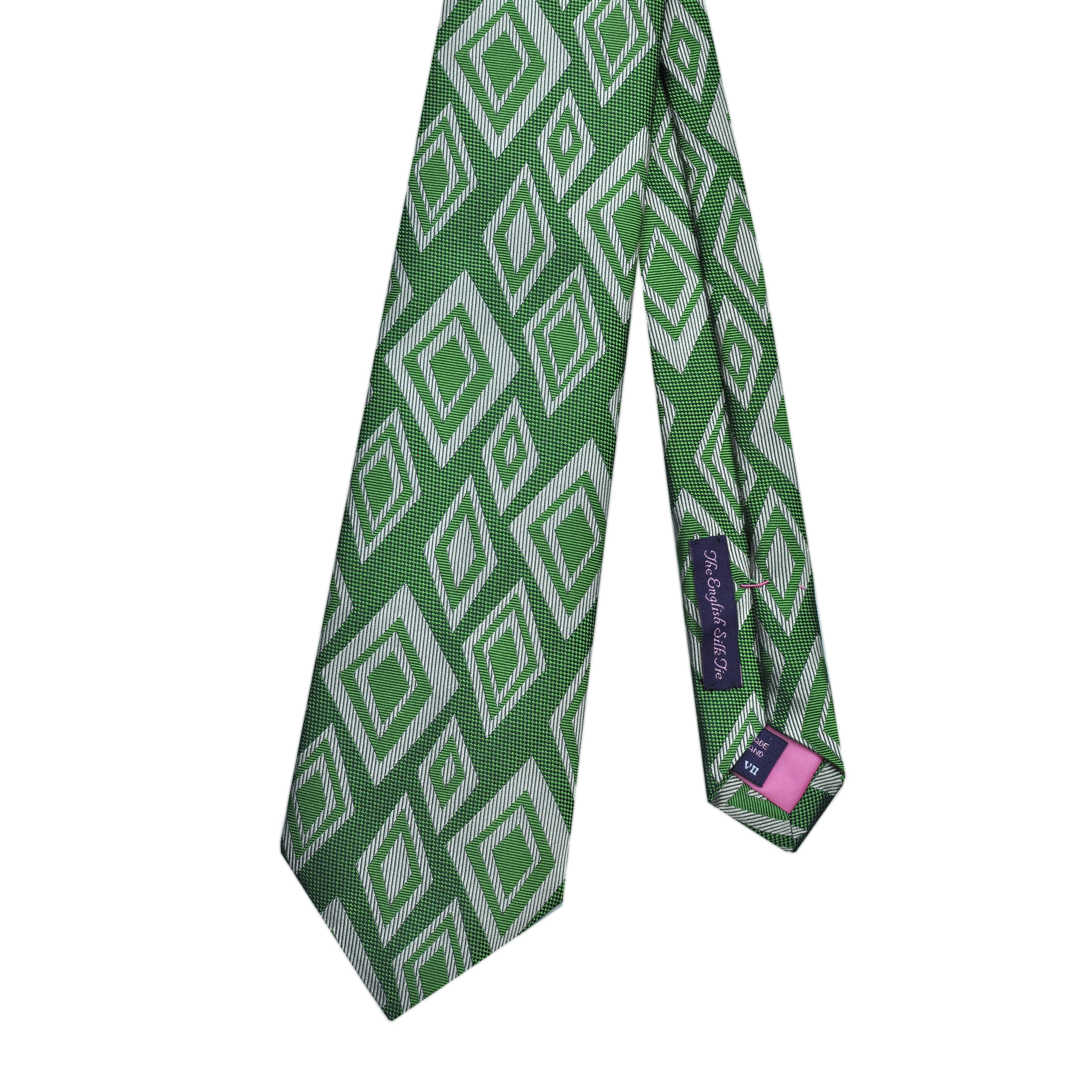 Diamond Geometric Reppes Silk Tie in Green & Silver