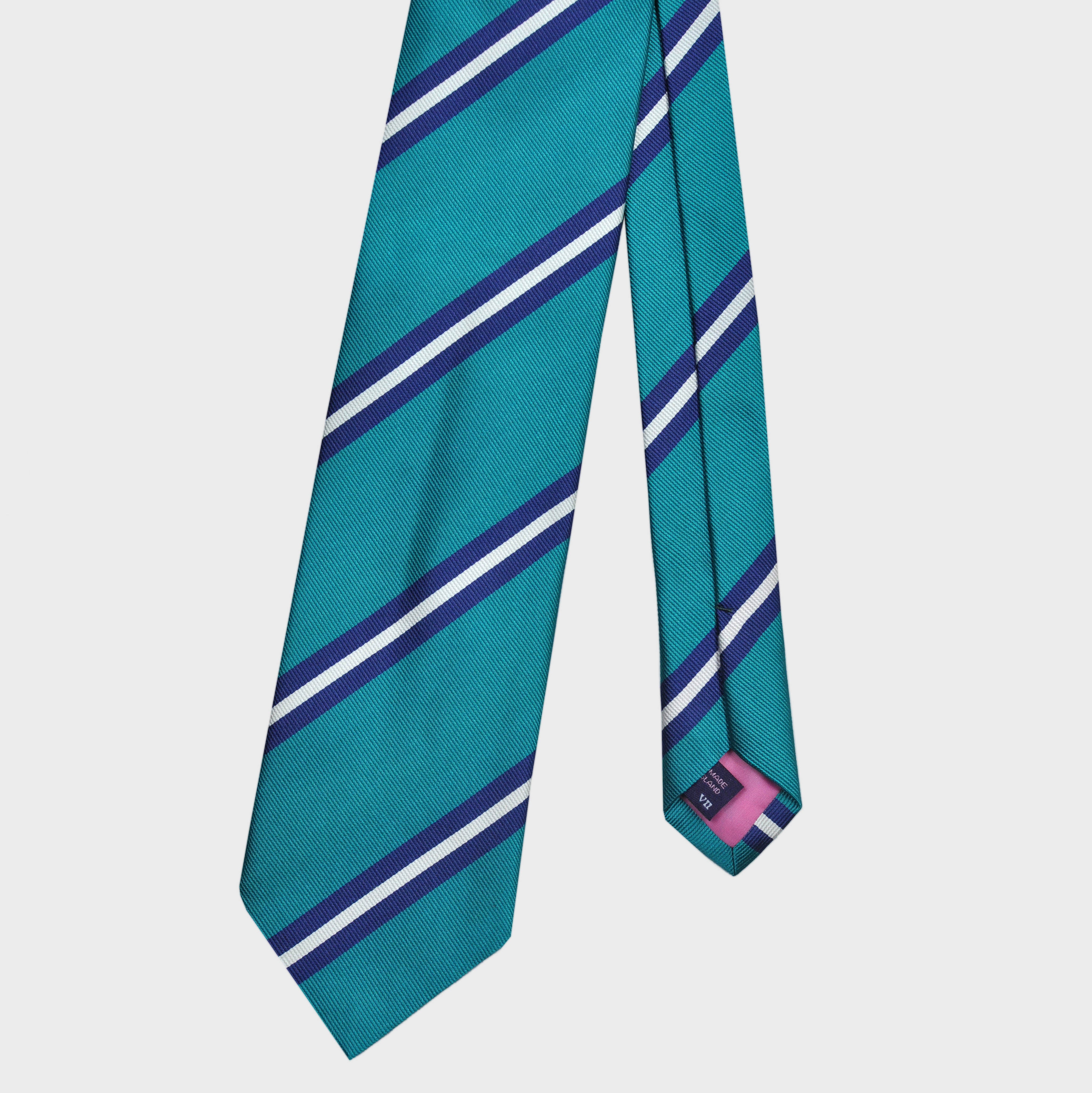 Classic Reppe Stripes Silk Tie in Teal, Blue & White