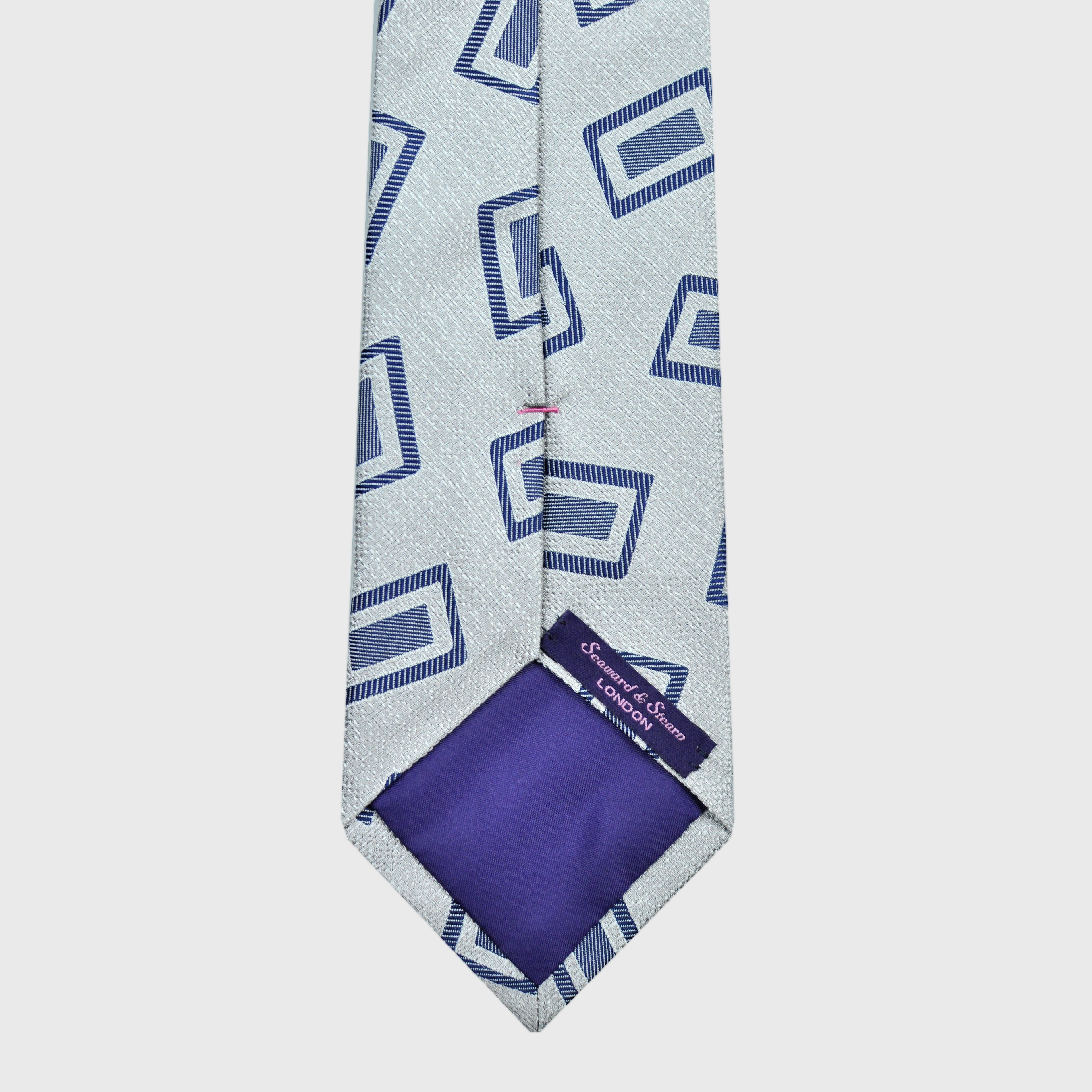 Woven Geometrics on Tussah Weave Silk Tie in Silver & Blue