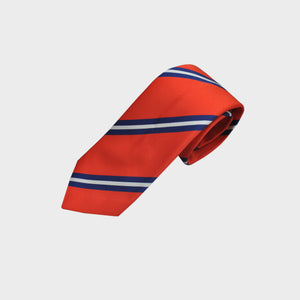 Classic Reppe Stripes Silk Tie in Rusty Red, Blue & White