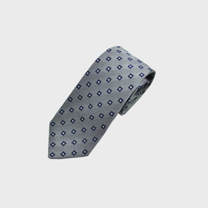 Neat Repeat Squares Woven Silk Tie in Silver & Blue