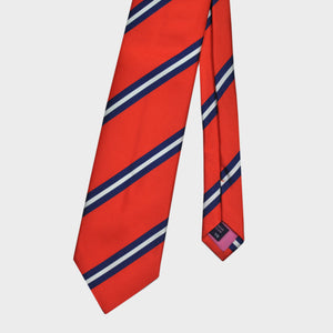 Classic Reppe Stripes Silk Tie in Rusty Red, Blue & White