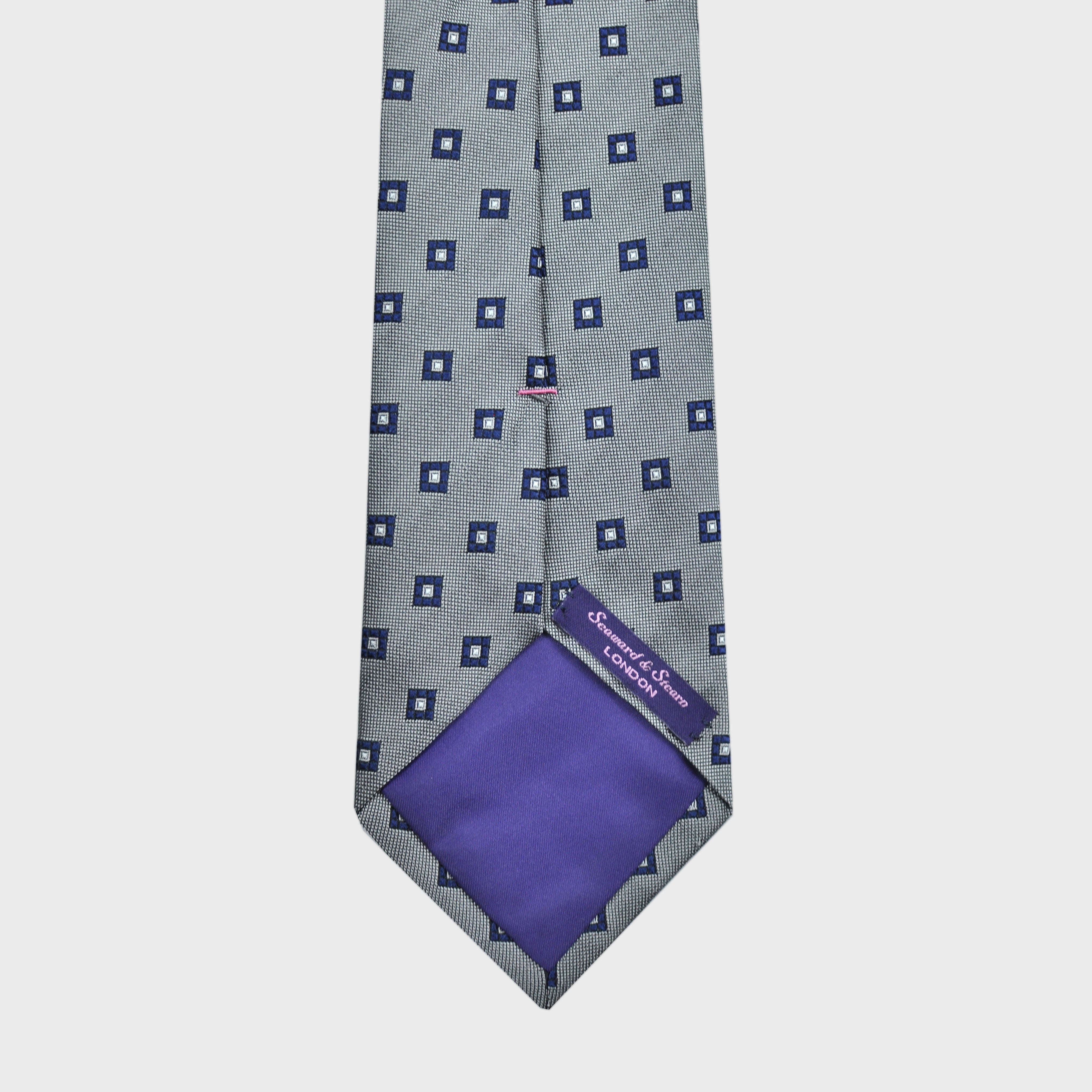 Neat Repeat Squares Woven Silk Tie in Silver & Blue