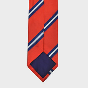 Classic Reppe Stripes Silk Tie in Rusty Red, Blue & White