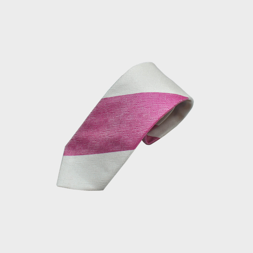 Bold Stripe Tussah Silk Tie in Pink & White