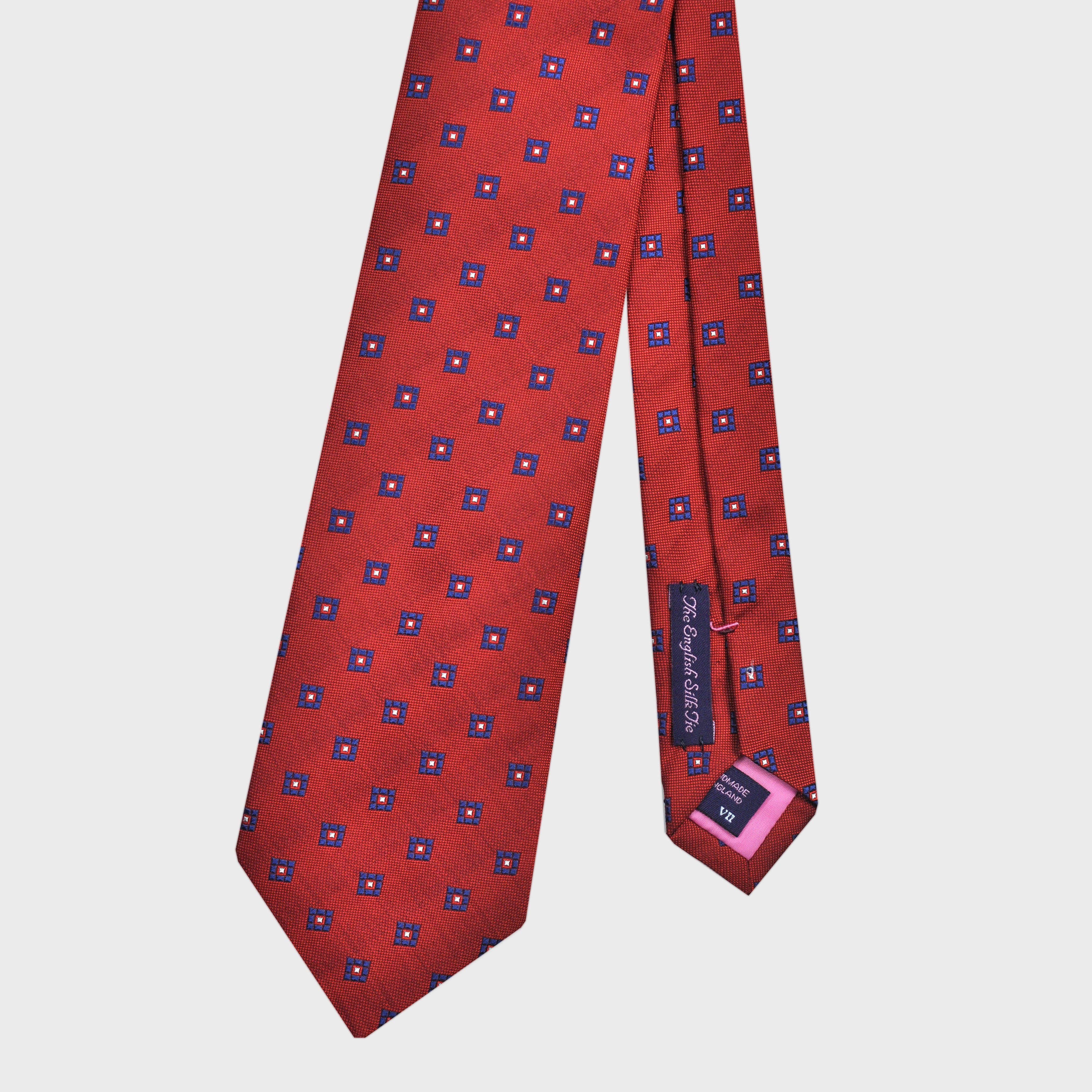 Neat Repeat Squares Woven Silk Tie in Red & Blue