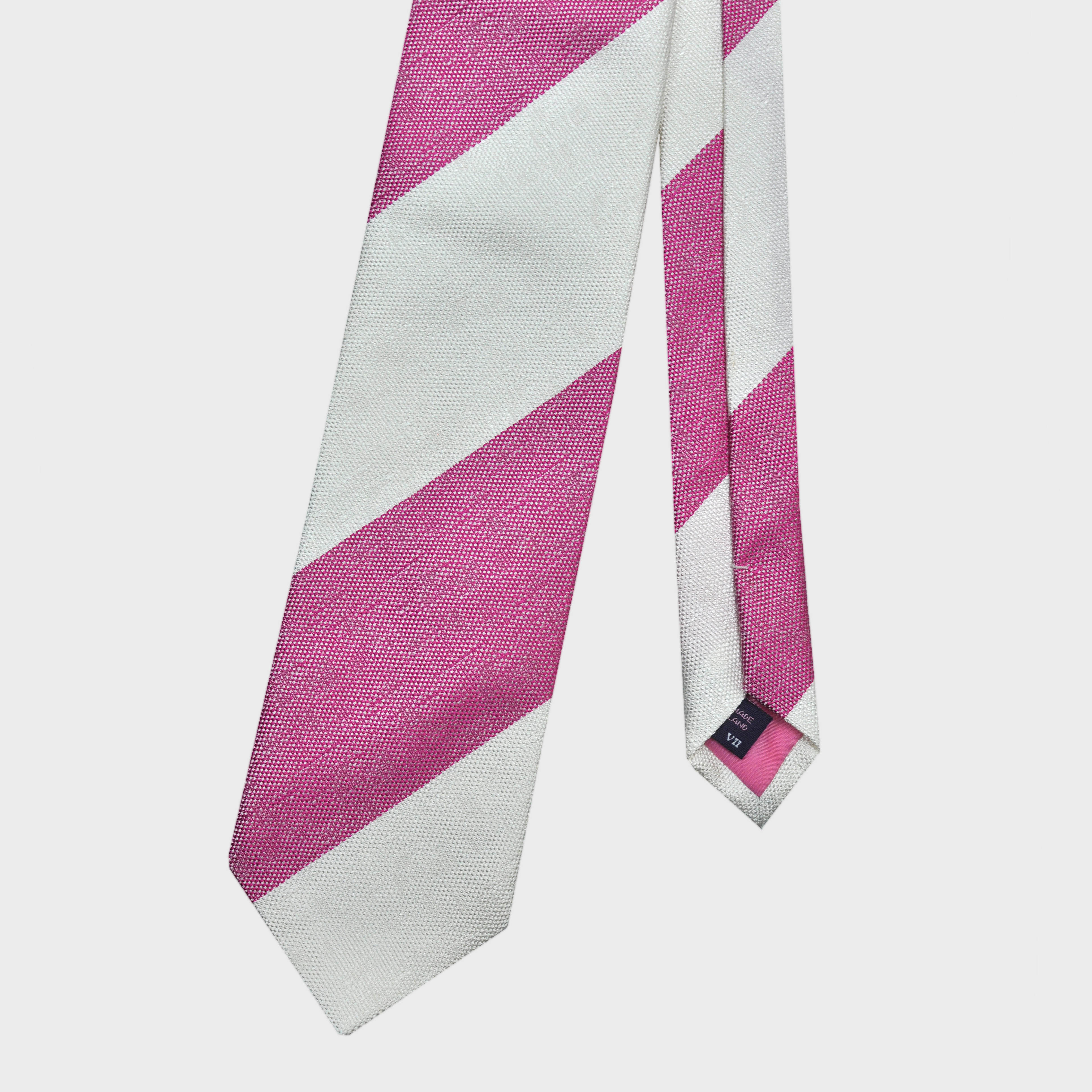 Bold Stripe Tussah Silk Tie in Pink & White