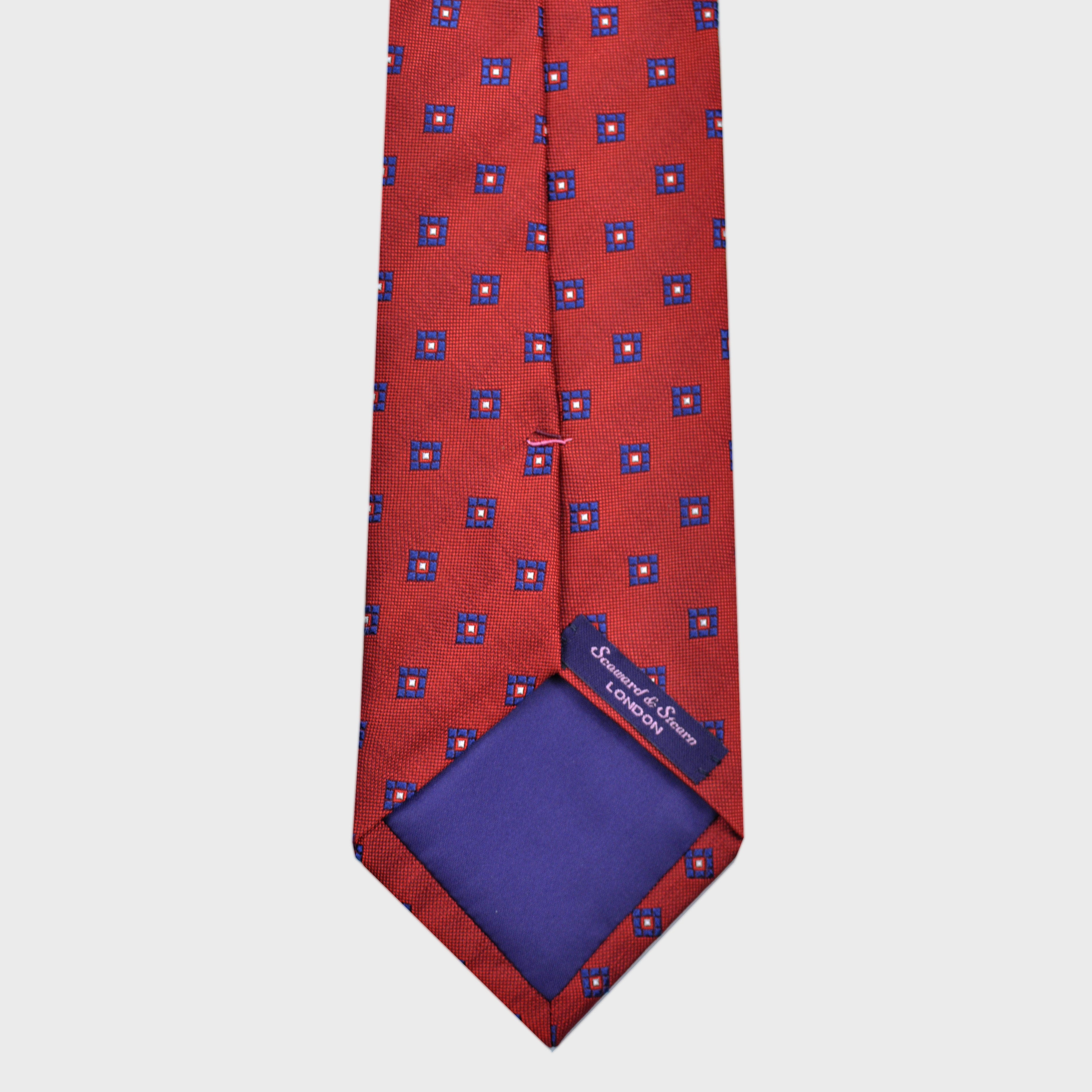 Neat Repeat Squares Woven Silk Tie in Red & Blue