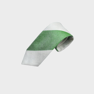 Bold Stripe Tussah Silk Tie in Green & White