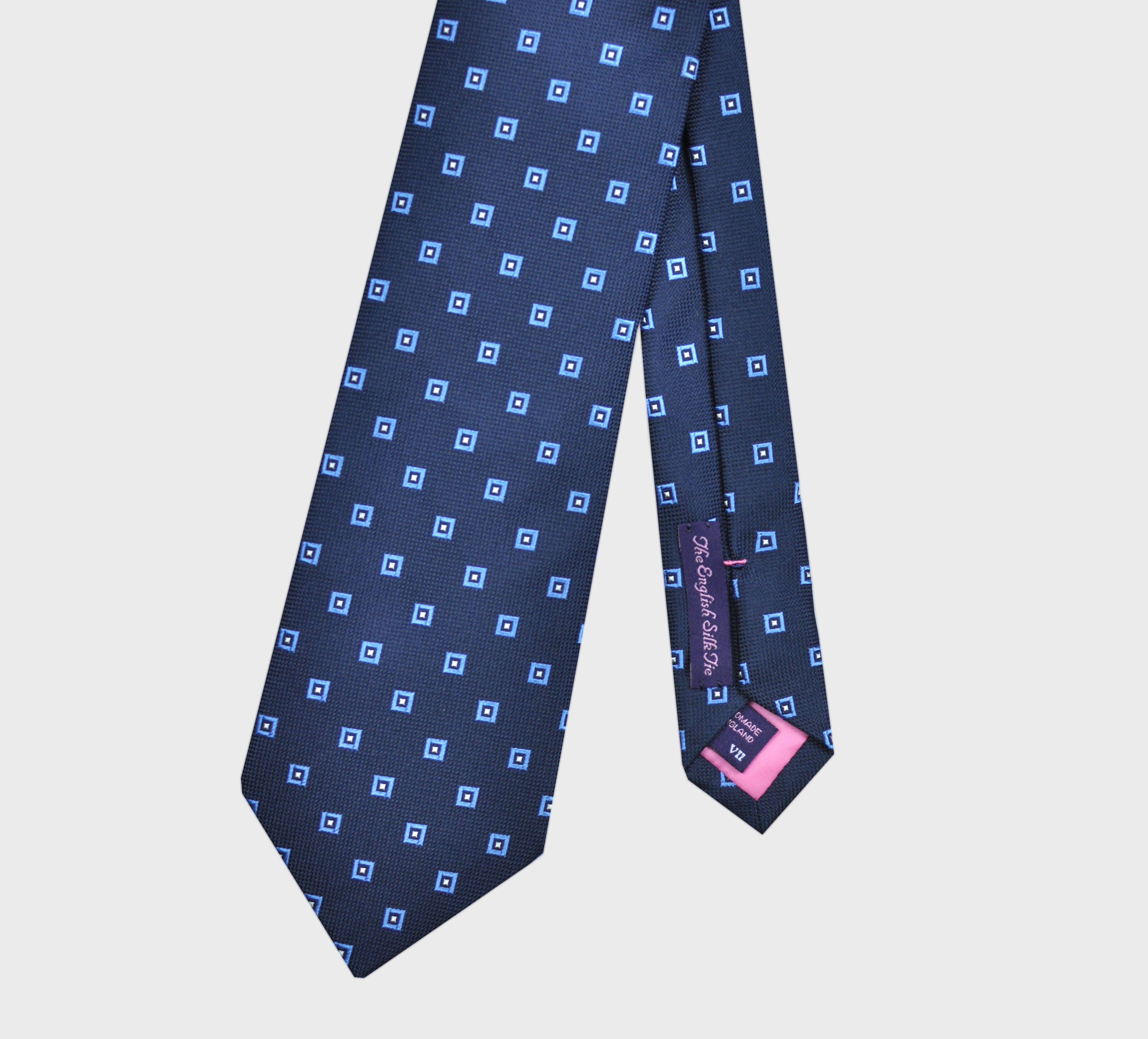 Neat Repeat Squares Woven Silk Tie in Navy & Blue