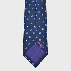 Neat Repeat Squares Woven Silk Tie in Navy & Blue