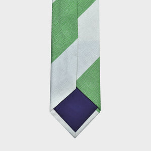 Bold Stripe Tussah Silk Tie in Green & White