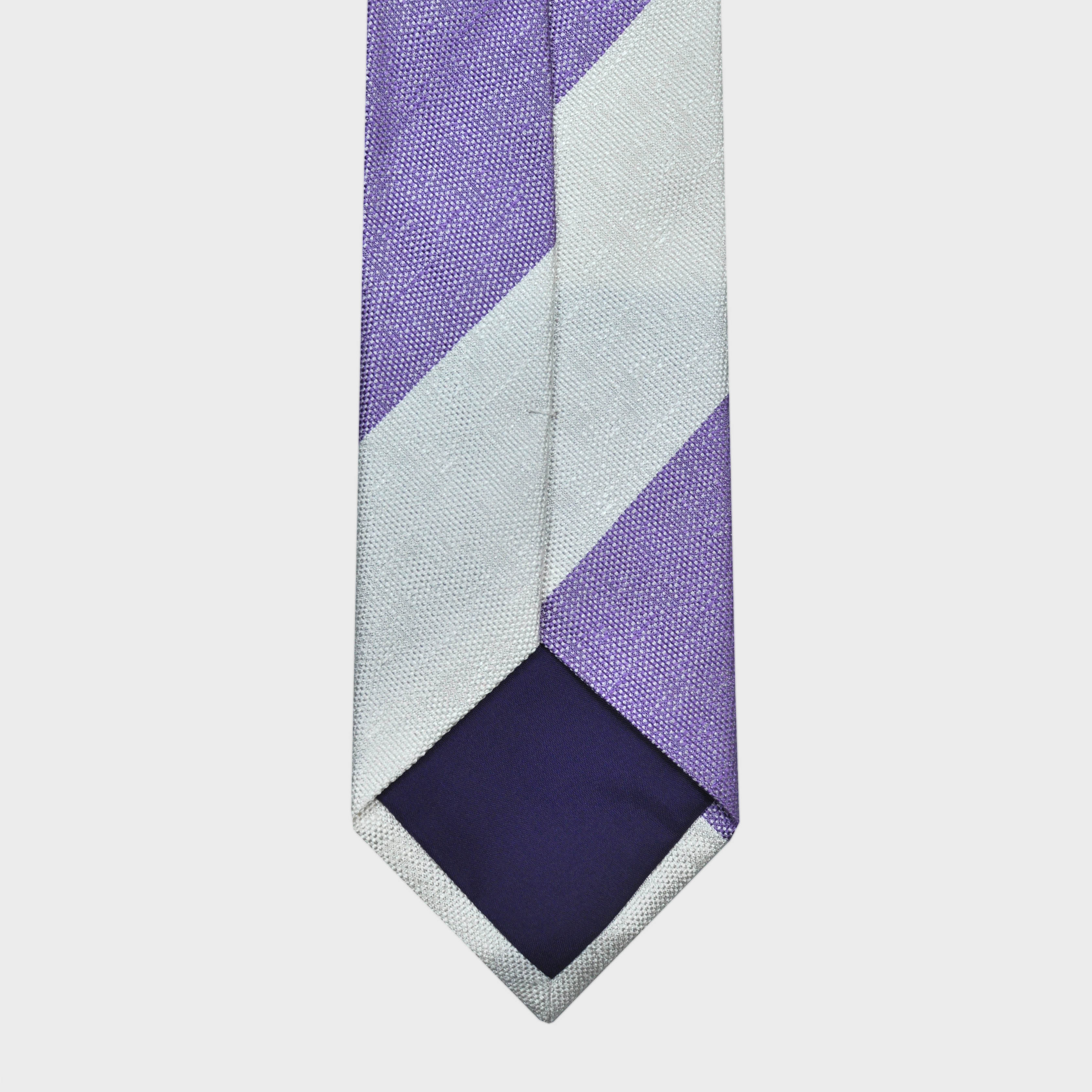 Bold Stripe Tussah Silk Tie in Purple & White