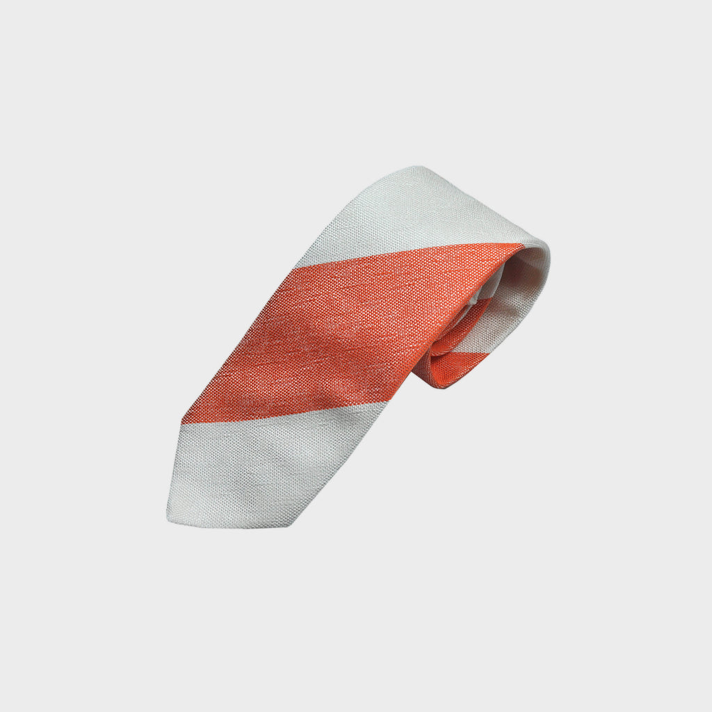 Bold Stripe Tussah Silk Tie in Orange & White