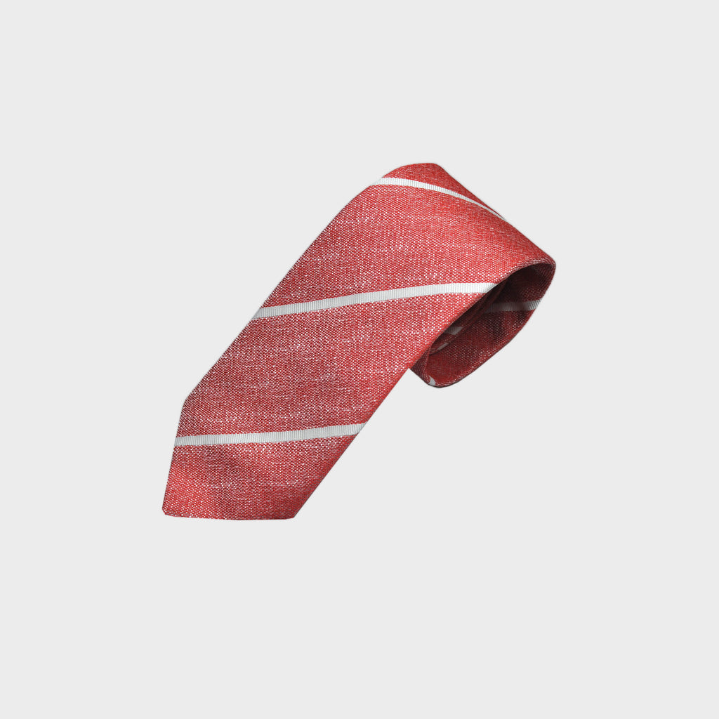 Narrow Stripe Tussah Silk Tie in Rusty Red