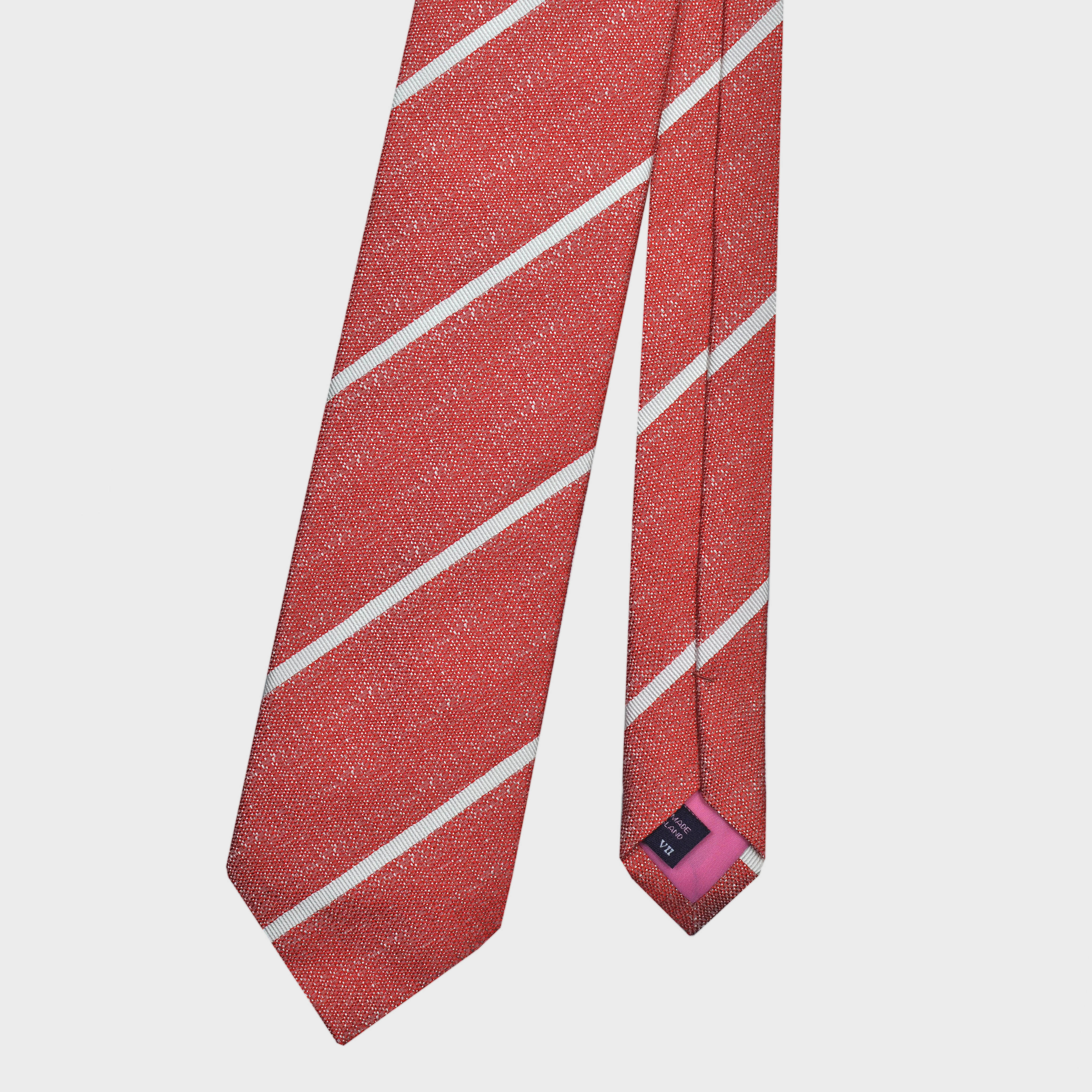 Narrow Stripe Tussah Silk Tie in Rusty Red